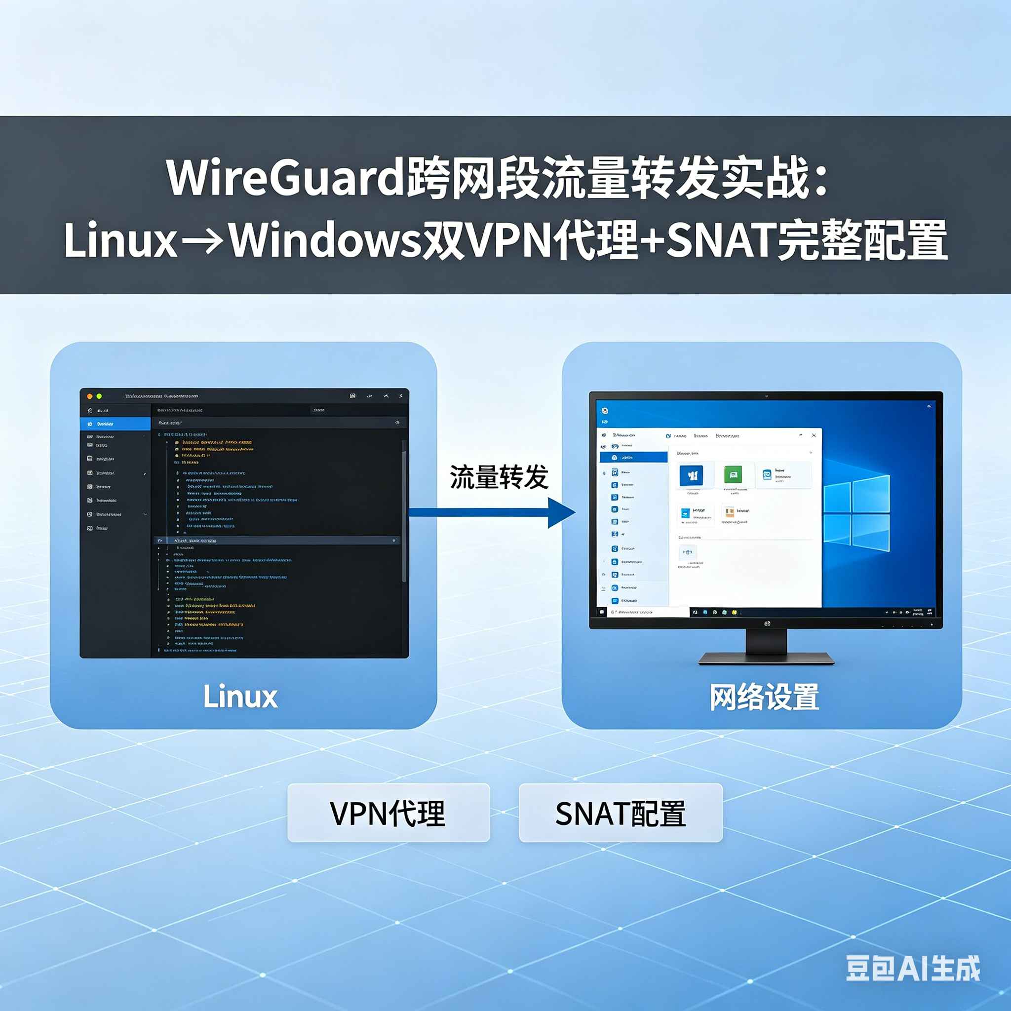 WireGuard跨网段流量转发实战：Linux → Windows双VPN代理 + SNAT完整配置